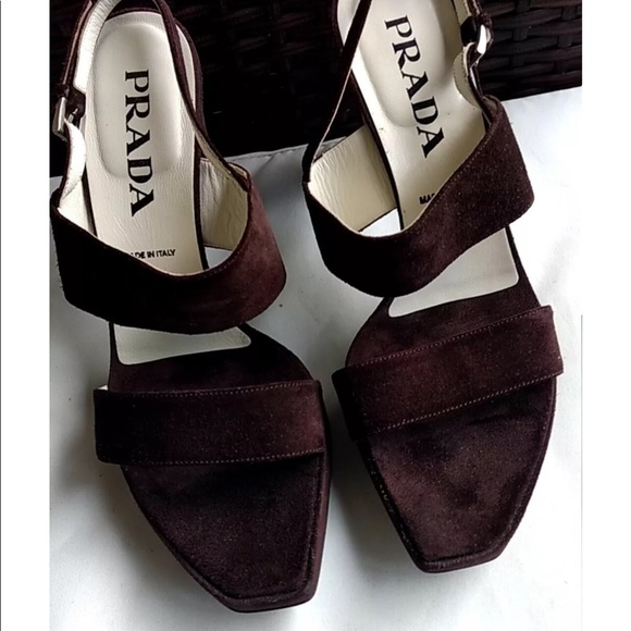 Prada suede shoes sandals pumps heels brown 38.5 - Picture 4 of 4